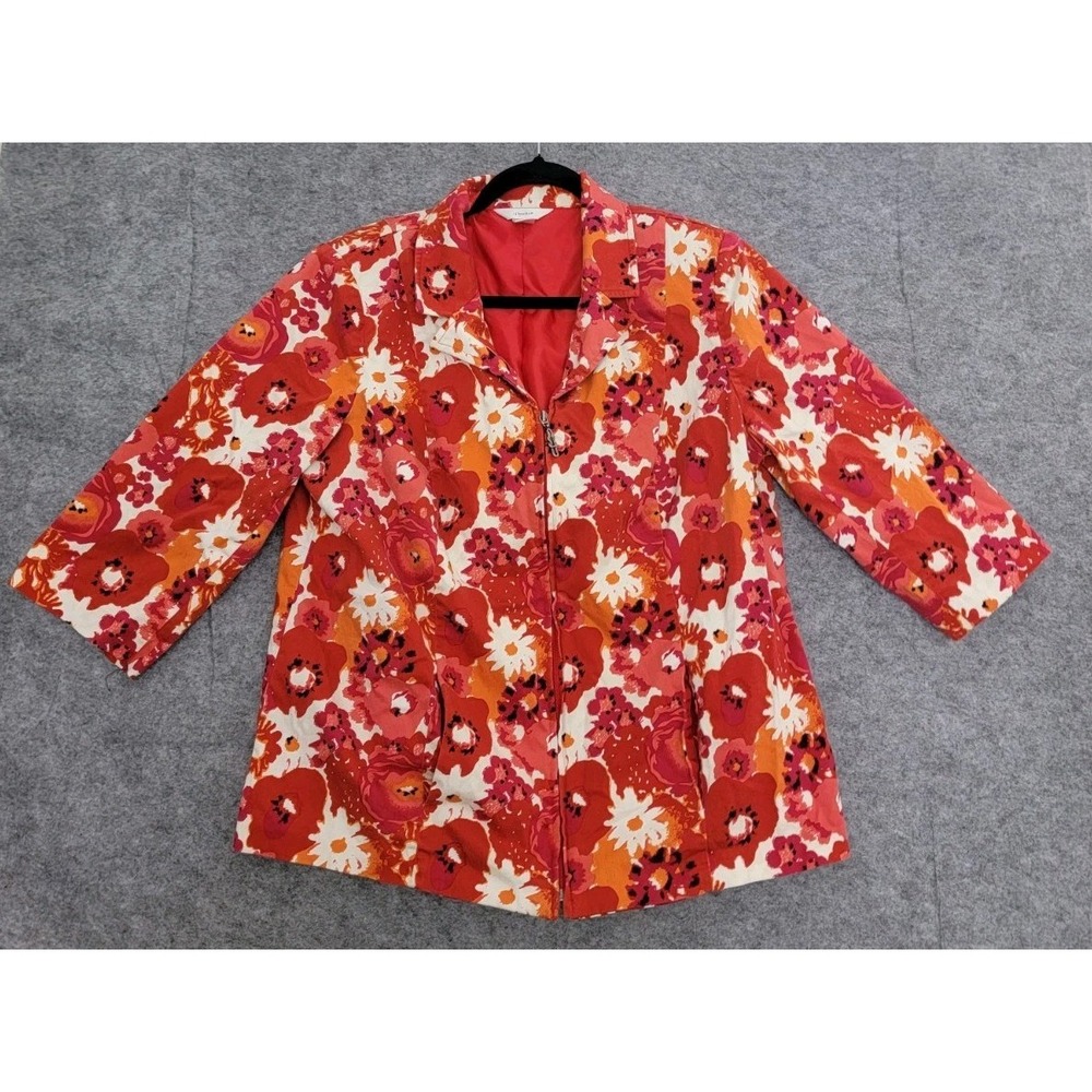 Christopher & Banks Floral Red Jacket Womens 1X Full Zip Blazer Work Casual